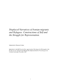 Displaced Narratives of Iranian Migrants and Refugees: Constructions of Self and the Struggle for Representation