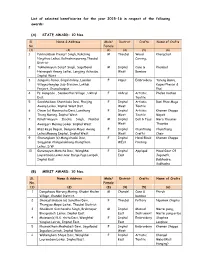 List of Selected Beneficiaries for the Year 2015-16 in Respect of the Following Awards: (A) STATE AWARD: 10 Nos. (B) MERIT AWAR
