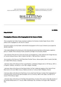 Promulgation of Decrees of the Congregation for the Causes of Saints