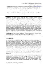 EFFECTS of AUTHENTIC and JIGSAW II LEARNING TECHNIQUES on STUDENTS ACADEMIC ACHIEVEMENT in MATHEMATICS Dr