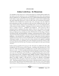 Joshua Lederberg – in Memoriam
