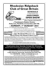 Rhodesian Ridgeback Club of Great Britain SCHEDULE