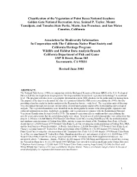 Classification of the Vegetation of Point Reyes National Seashore Golden Gate National Recreation Area, Samuel P
