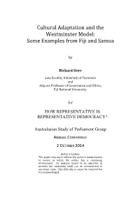 Cultural Adaptation and the Westminster Model: Some Examples from Fiji and Samoa