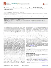 Draft Genome Sequence of Gordonia Sp. Strain UCD-TK1 (Phylum Actinobacteria)