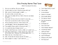 Elvis Presley Name That Tune Match the Song to the Lyrics