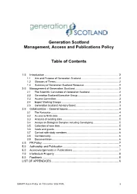 Generation Scotland Management, Access and Publications Policy Table of Contents