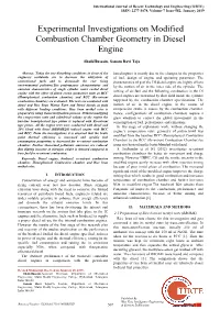 Experimental Investigations on Modified Combustion Chamber Geometry in Diesel Engine