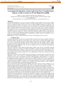 Geotechnical Evaluation of Some Soils from Part of Southwestern Nigeria, Usable As Liners in Waste Disposal Landfills