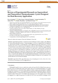 Review of Experimental Research on Supercritical and Transcritical Thermodynamic Cycles Designed for Heat Recovery Application