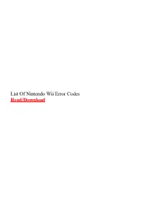 List of Nintendo Wii Error Codes