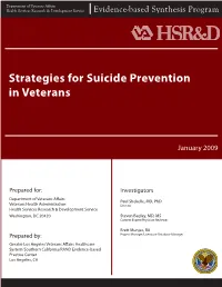 Strategies for Suicide Prevention in Veterans