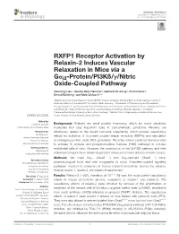 RXFP1 Receptor Activation by Relaxin-2 Induces Vascular Relaxation in Mice Via a Gαi2-Protein/Pi3kß/Γ/Nitric Oxide-Coupled Pathway