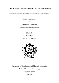 VALUE ADDED METAL EXTRACTION from RED MUD Department Of