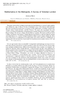 Mathematics in the Metropolis: a Survey of Victorian London