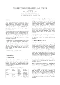 Mobile Number Portability: Case Finland