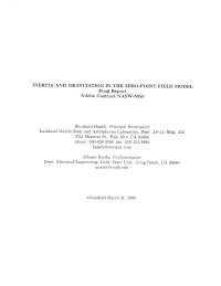 INERTIA and GRAVITATION in the ZERO-POINT FIELD MODEL Final Report NASA Contract NASW-5050