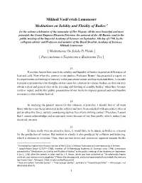 Mikhail Vasil'evich Lomonosov Meditations on Solidity and Fluidity