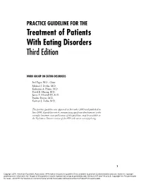 PRACTICE GUIDELINE for the Treatment of Patients with Eating Disorders Third Edition
