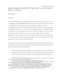 Draft. Please Do Not Cite* Russian Constitutional Court and Ecthr: the ‘Right to Object’ As a Tool for Constructive Dialogue, Not a Revolution
