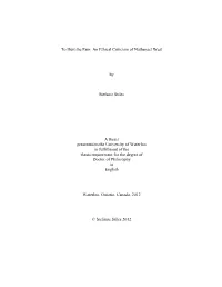 To Hurt the Pain: an Ethical Criticism of Nathanael West by Stefanie Stiles a Thesis Presented to the University of Waterloo I