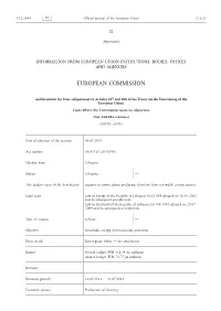 Authorisation for State Aid Pursuant to Articles 107 and 108 of the Treaty on the Functioning of the European Union Cases Where the Commission Raises No Objections