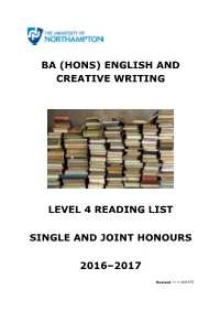 Ba (Hons) English and Creative Writing Level 4 Reading List Single and Joint Honours 2016–2017