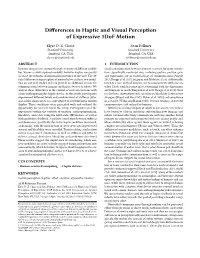 Differences in Haptic and Visual Perception of Expressive 1Dof Motion
