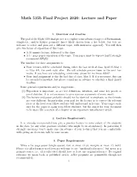 Math 535B Final Project 2020: Lecture and Paper