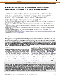 Pathogenetic Subgroups of Multiple Myeloma Patients
