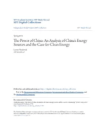 The Power of China: an Analysis of China’S Energy Sources and the Case for Clean Energy