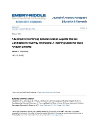 A Method for Identifying General Aviation Airports That Are Candidates for Runway Extensions: a Planning Model for State Aviation Systems