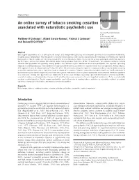 An Online Survey of Tobacco Smoking Cessation Associated with Naturalistic Psychedelic Use