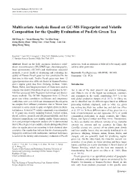 Multivariate Analysis Based on GC-MS Fingerprint and Volatile Composition for the Quality Evaluation of Pu-Erh Green Tea