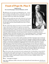 Feast of Pope St. Pius X Reflection by Reverend Monsignor Dennis Mikulanis, KCHS