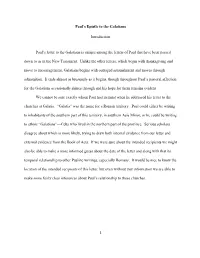 Paul's Epistle to the Galatians Introduction Paul's Letter to The