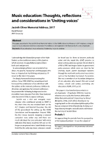 Music Education: Thoughts, Reflections and Considerations in 'Uniting Voices'