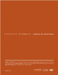 SYNTHETIC GENOMICS | Options for Governance