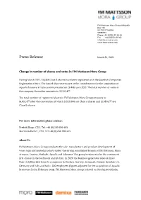 Change in Number of Shares and Votes in FM Mattsson Mora Group