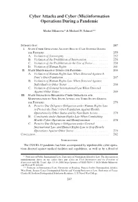 Cyber Attacks and Cyber (Mis)Information Operations During a Pandemic