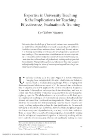 Expertise in University Teaching & the Implications for Teaching Effectiveness, Evaluation & Training