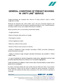 General Conditions of Freight Booking in Unity Line Service
