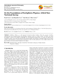 On the Foundations of Eurhythmic Physics: a Brief Non Technical Survey