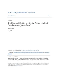 The Press and Politics in Nigeria: a Case Study of Developmental Journalism, 6 B.C