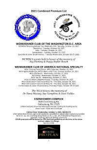 2021 Combined Premium List WEIMARANER CLUB of THE
