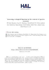 Assessing Ecological Function in the Context of Species Recovery H