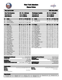 New York Islanders Game Notes