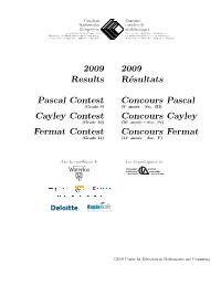 Pascal 2009 Results