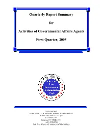 Quarterly Report Summary for Activities of Governmental Affairs
