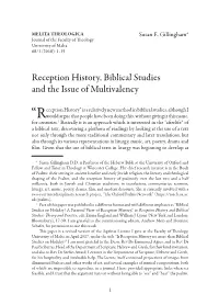 Reception History, Biblical Studies and the Issue of Multivalency